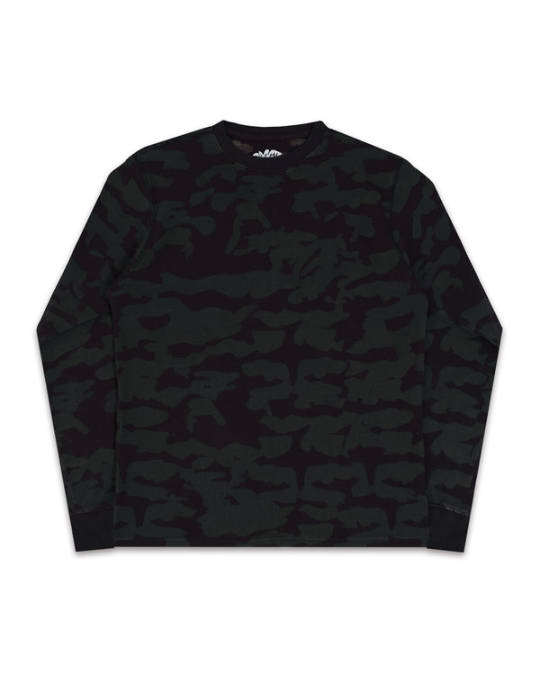 Black camouflage waffle ls on a white background