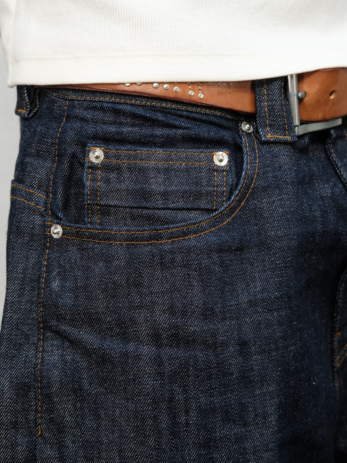 Denim Pant | Indigo Raw Selvedge Close up on pocket detailing