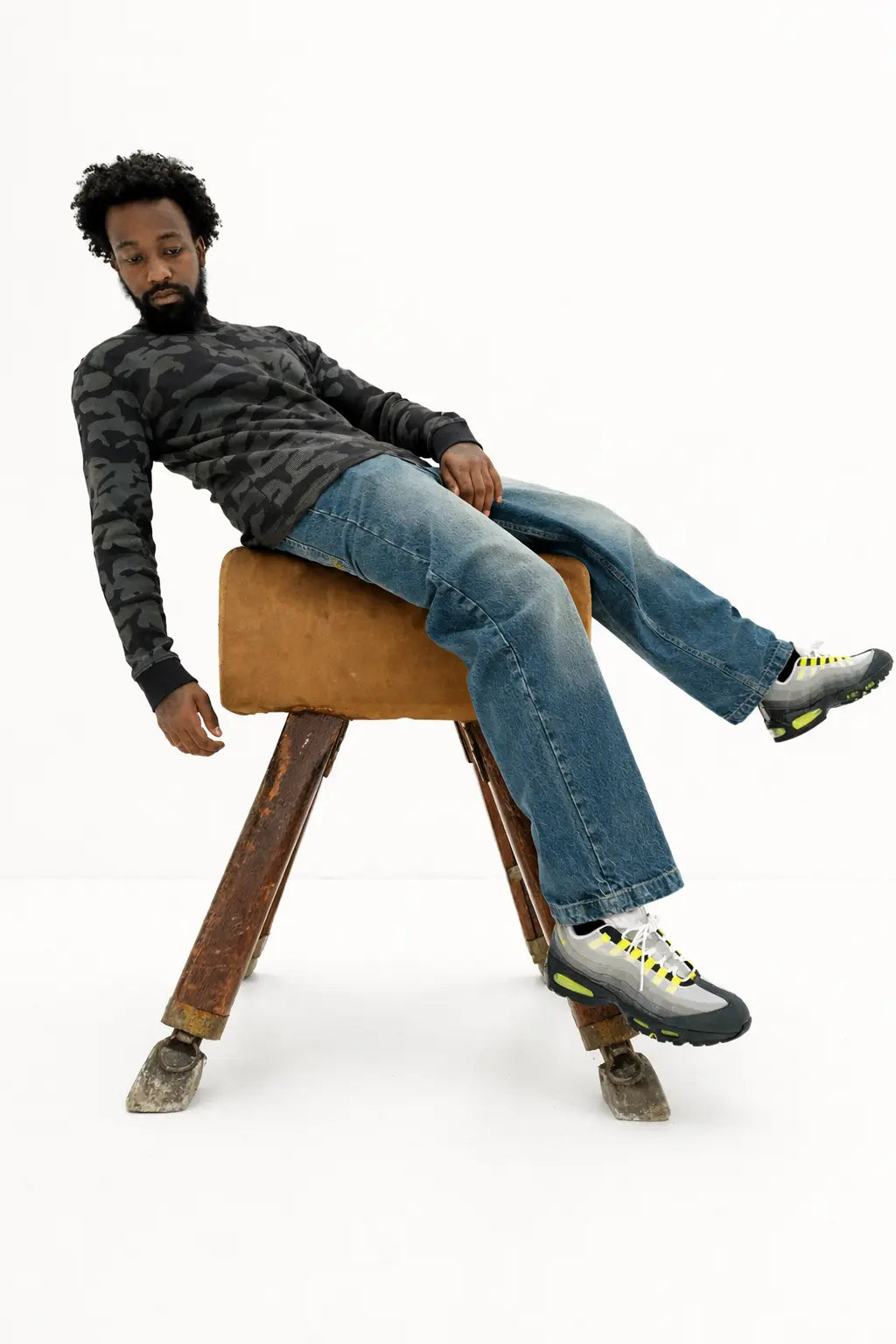 Black Camo Waffle Long Sleeve Tshirt - Baggys