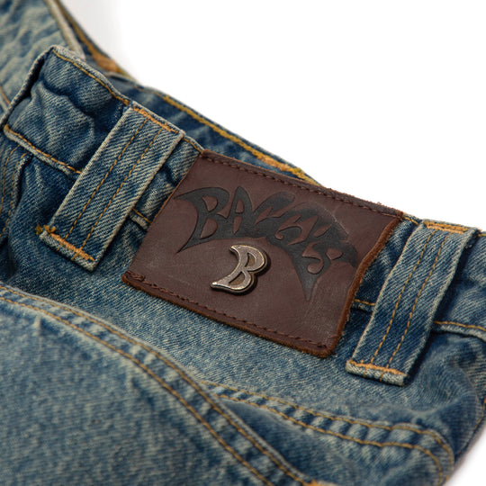 the Baggy Blues back leather patch, using dark embossed logo leather and a rust metal logo