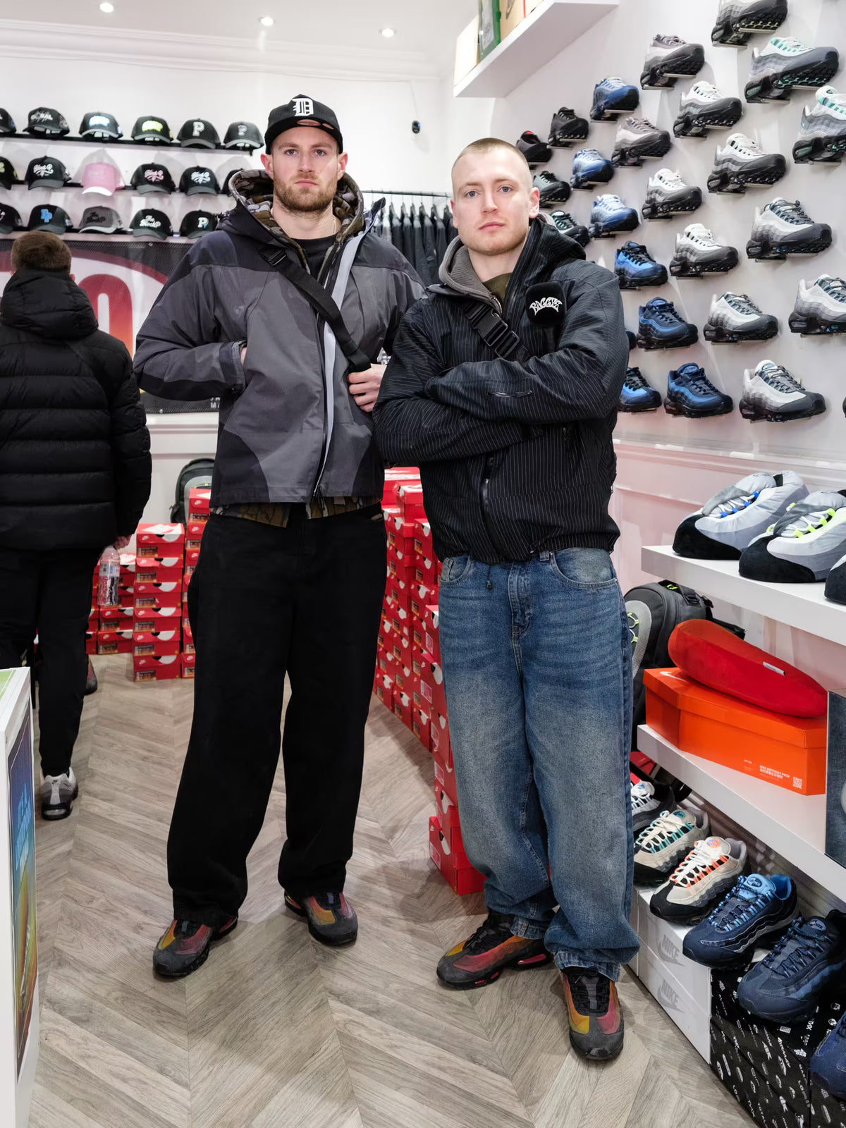 Baggys.uk owners in Denim Pant Frost & Pitch wearing Air Max 95's