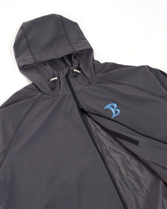 Baggy Oxide Grey Track Jacket Front Zipper and Lining Flatlay