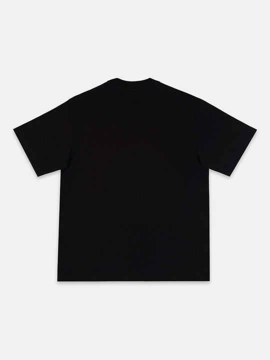 Black t-shirt on a light gray background