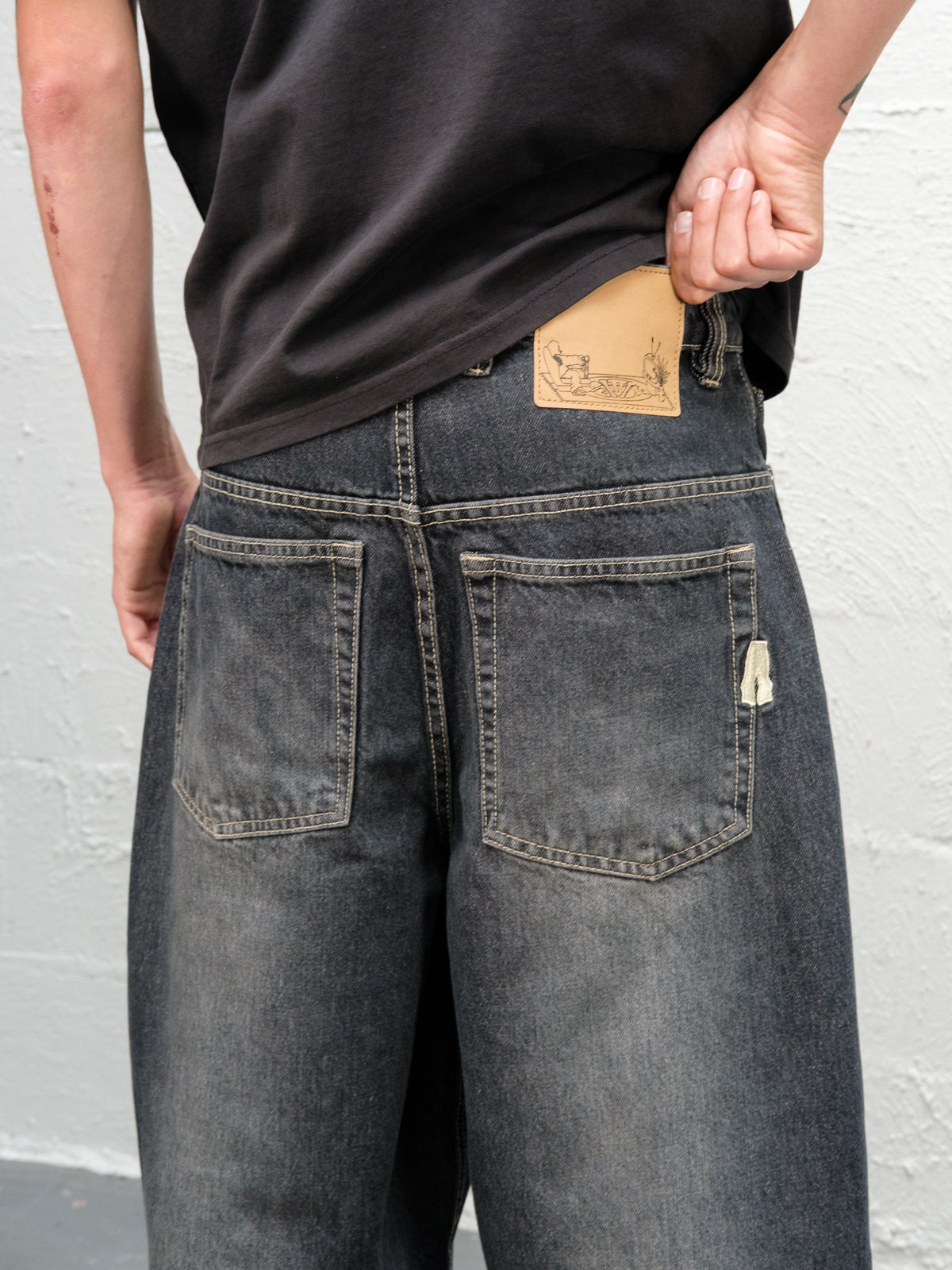 Denim Pant | Flint rear belt patch close up