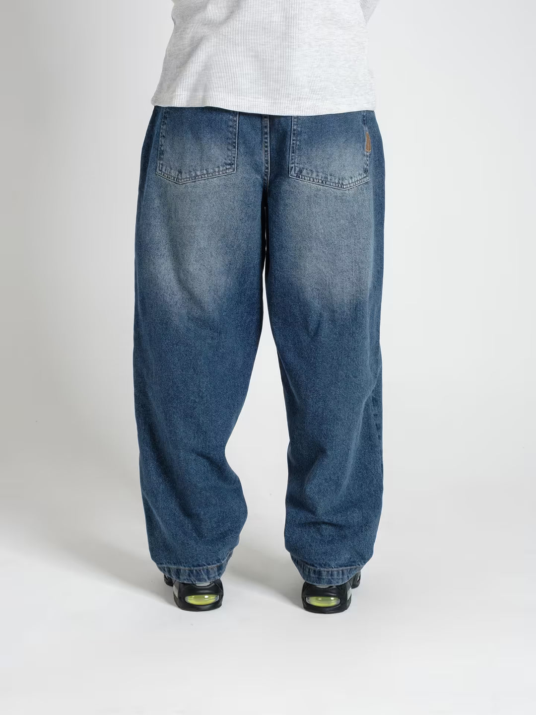 baggy jean denim pant frost on body shot rear close