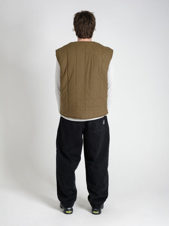 military gilet pine green on body shot rear