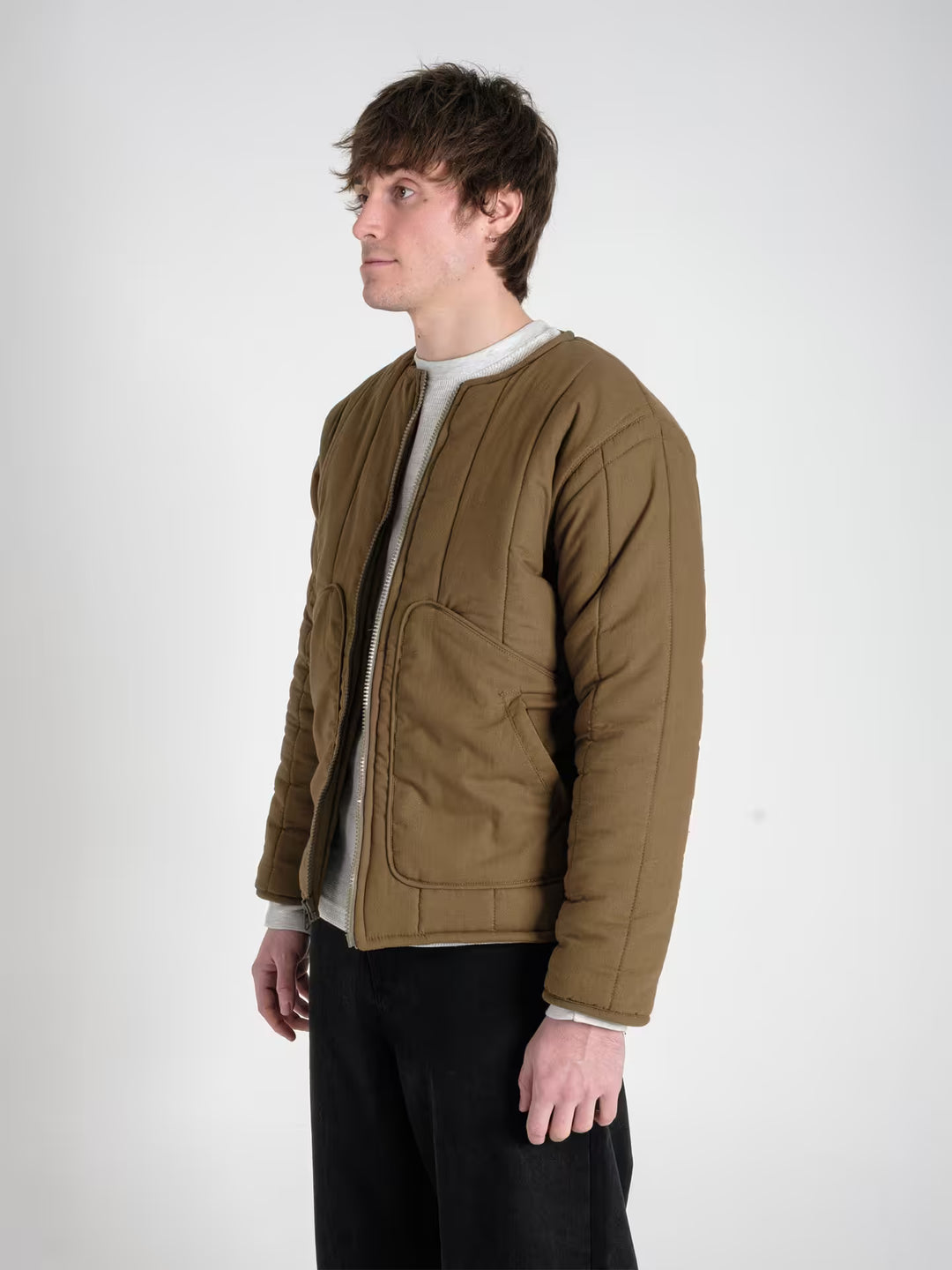 military jacket pine green on body shot side close