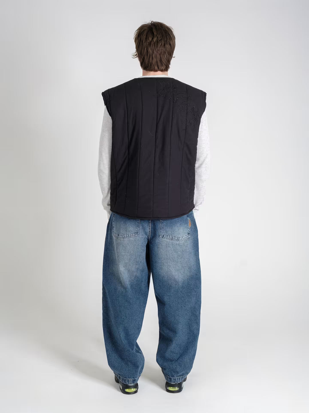 military gilet carbon black on body shot rear