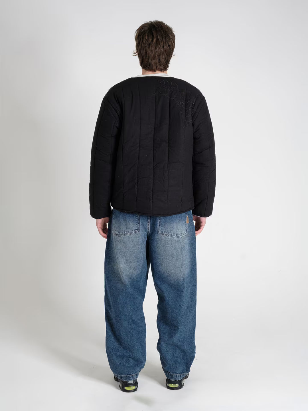 military jacket carbon black on body shot rear