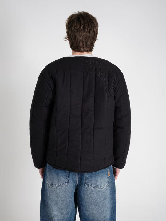 military jacket carbon black on body shot rear close