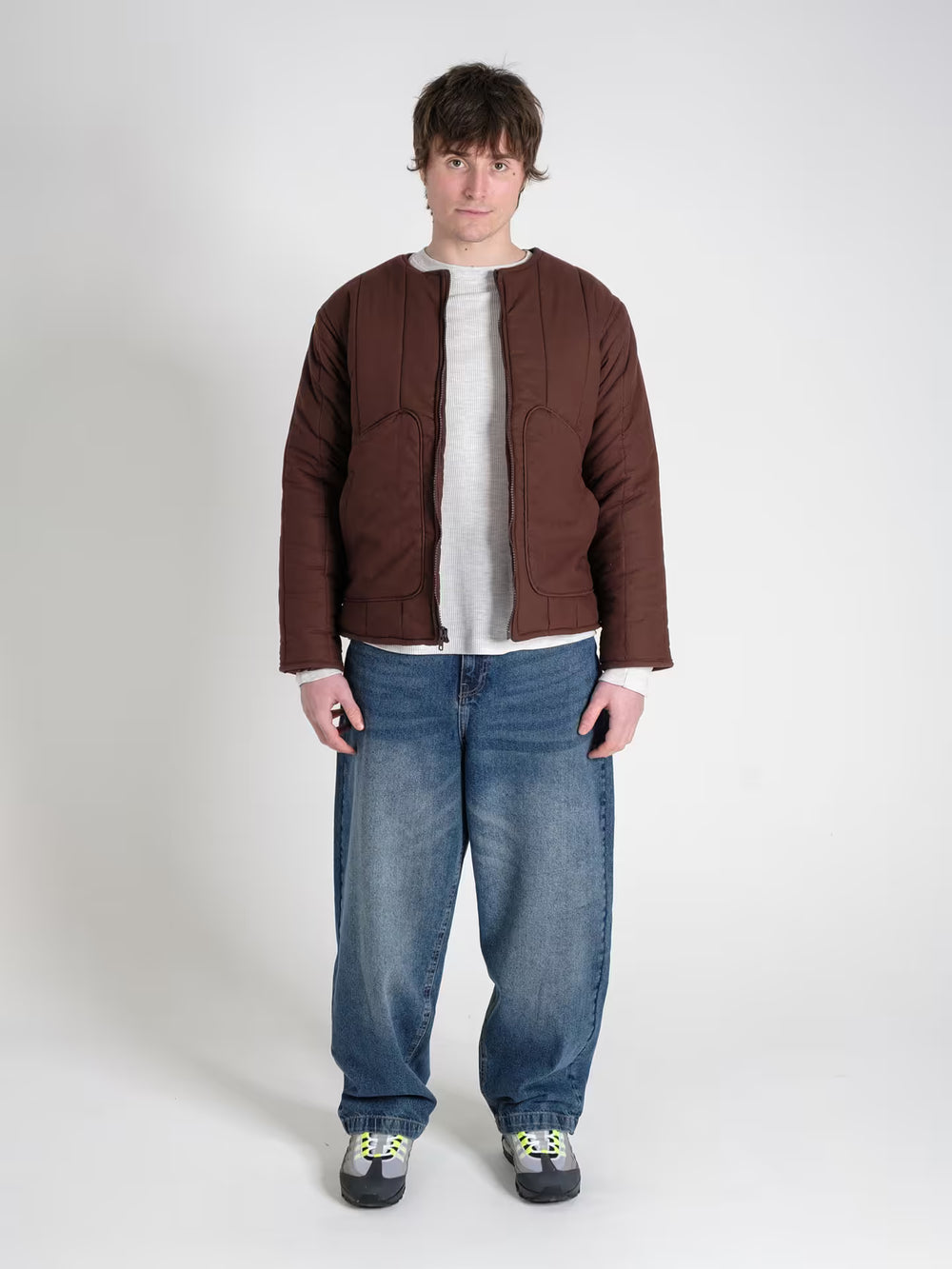 military jacket haze brown on body shot front