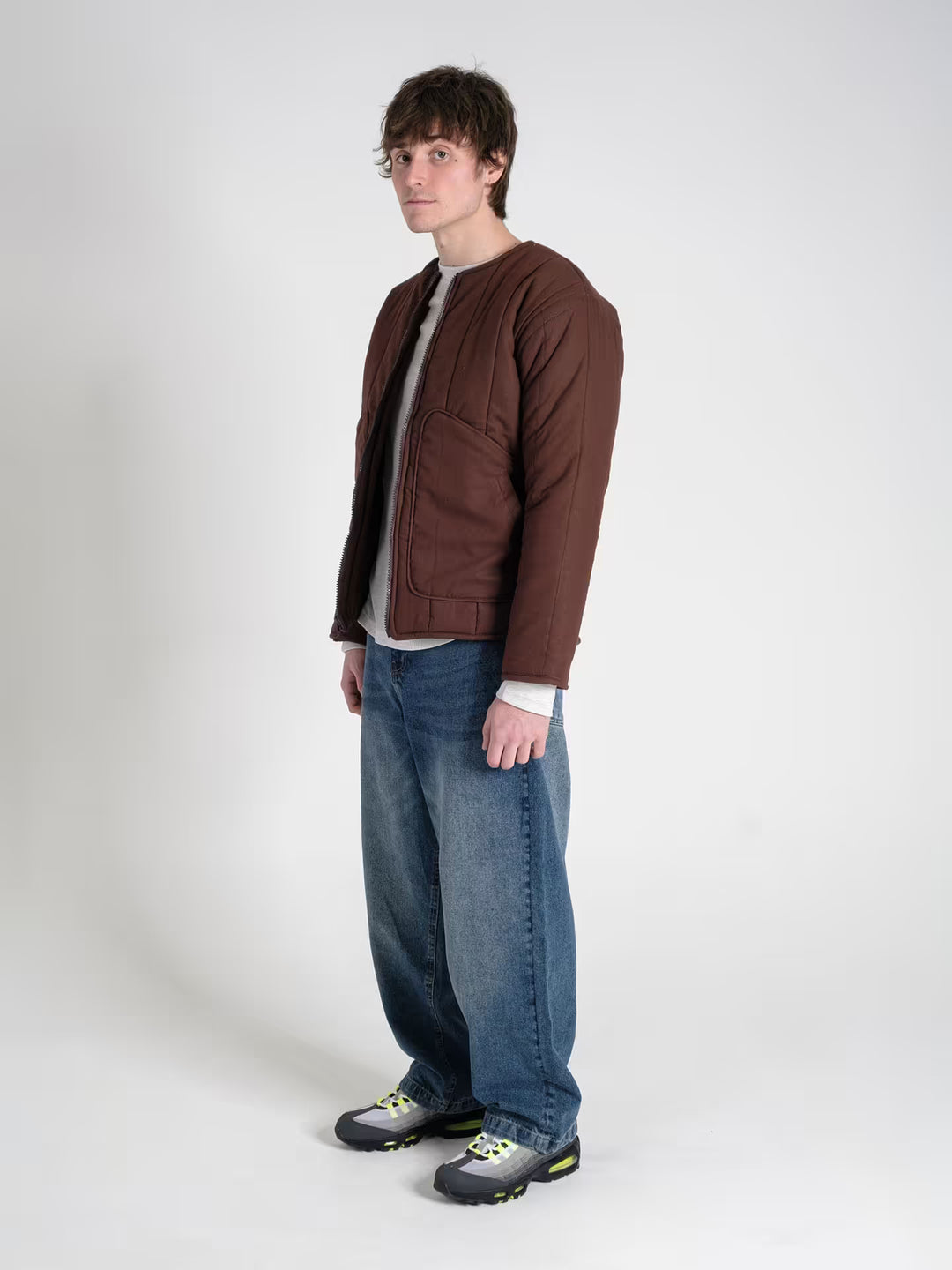 military jacket haze brown on body shot side