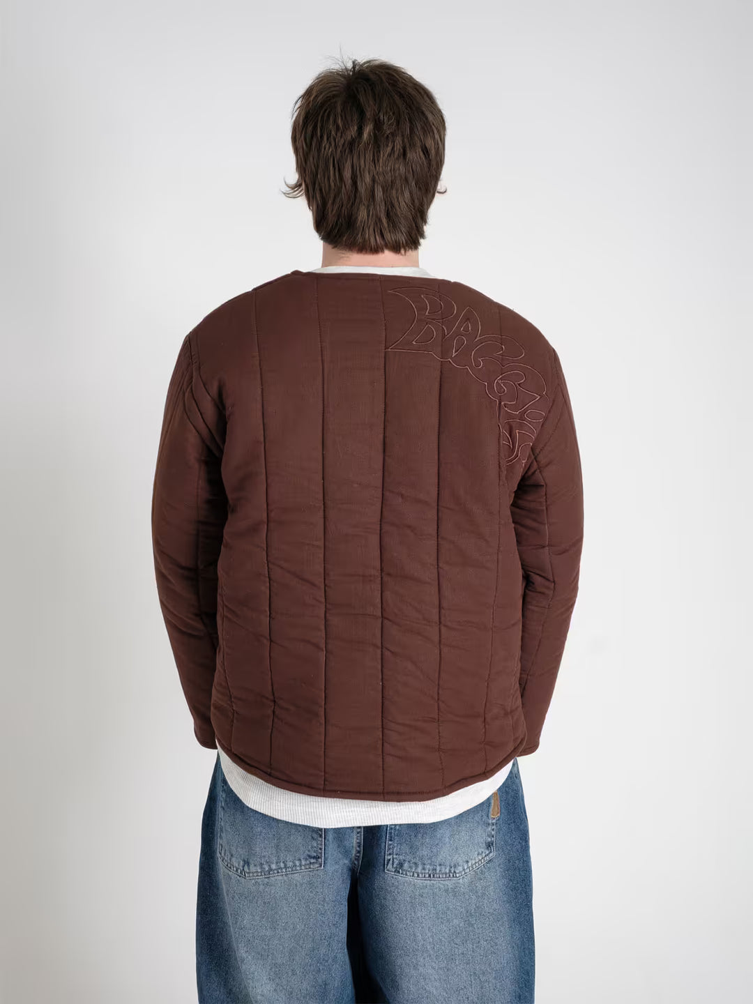 military jacket haze brown on body shot rear close