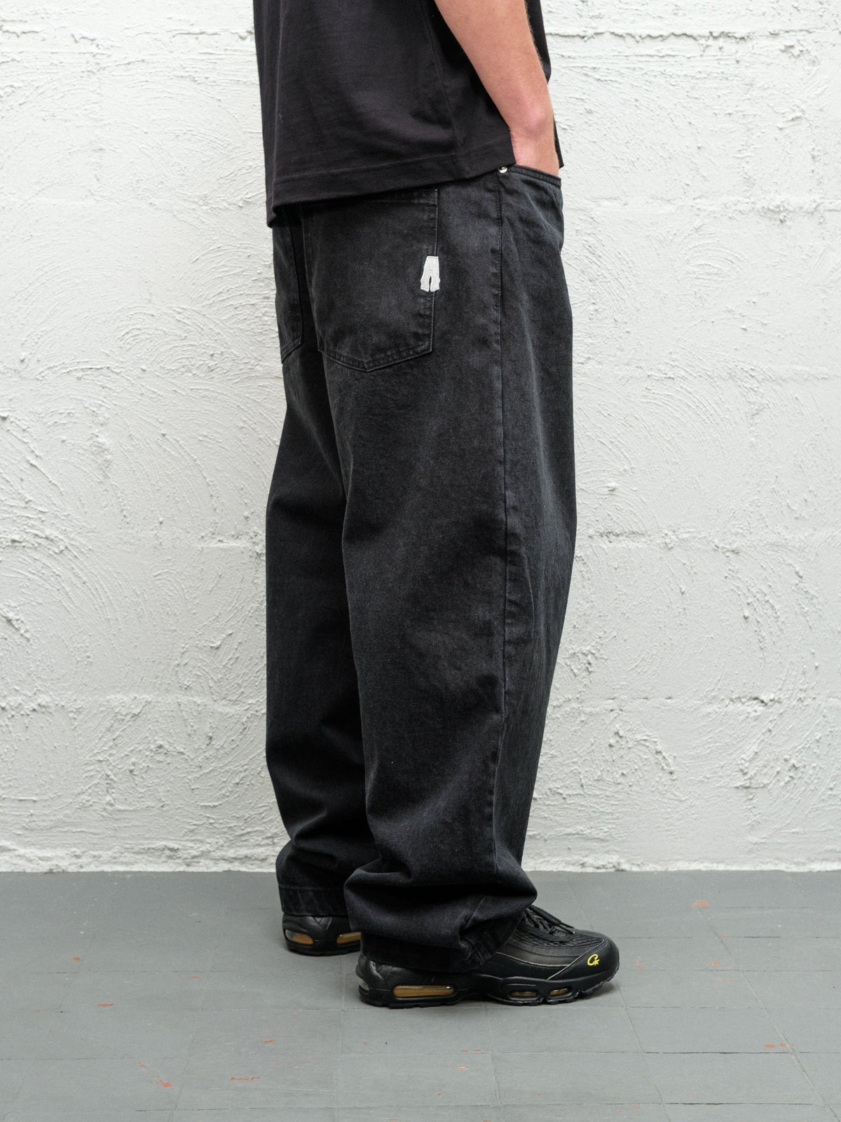 Denim Pant | Pitch full bottom half side on, studio shots