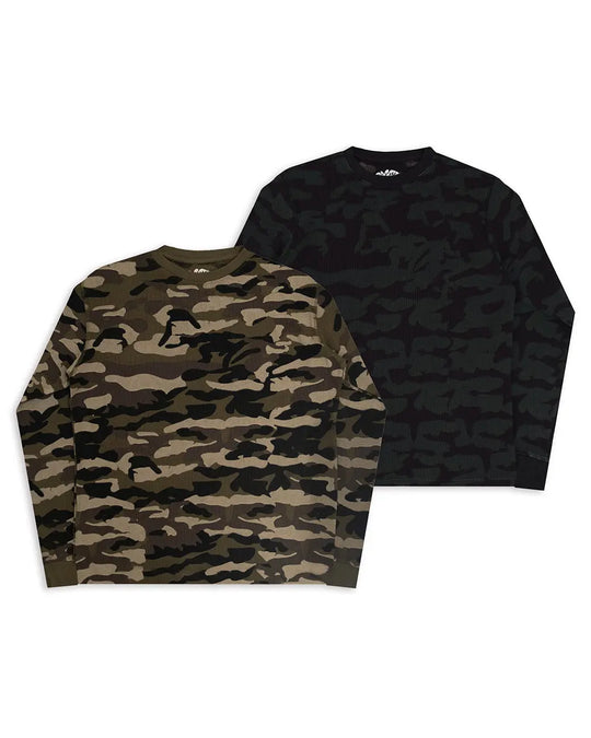 two camo long sleeve waffle t-shirt bundle