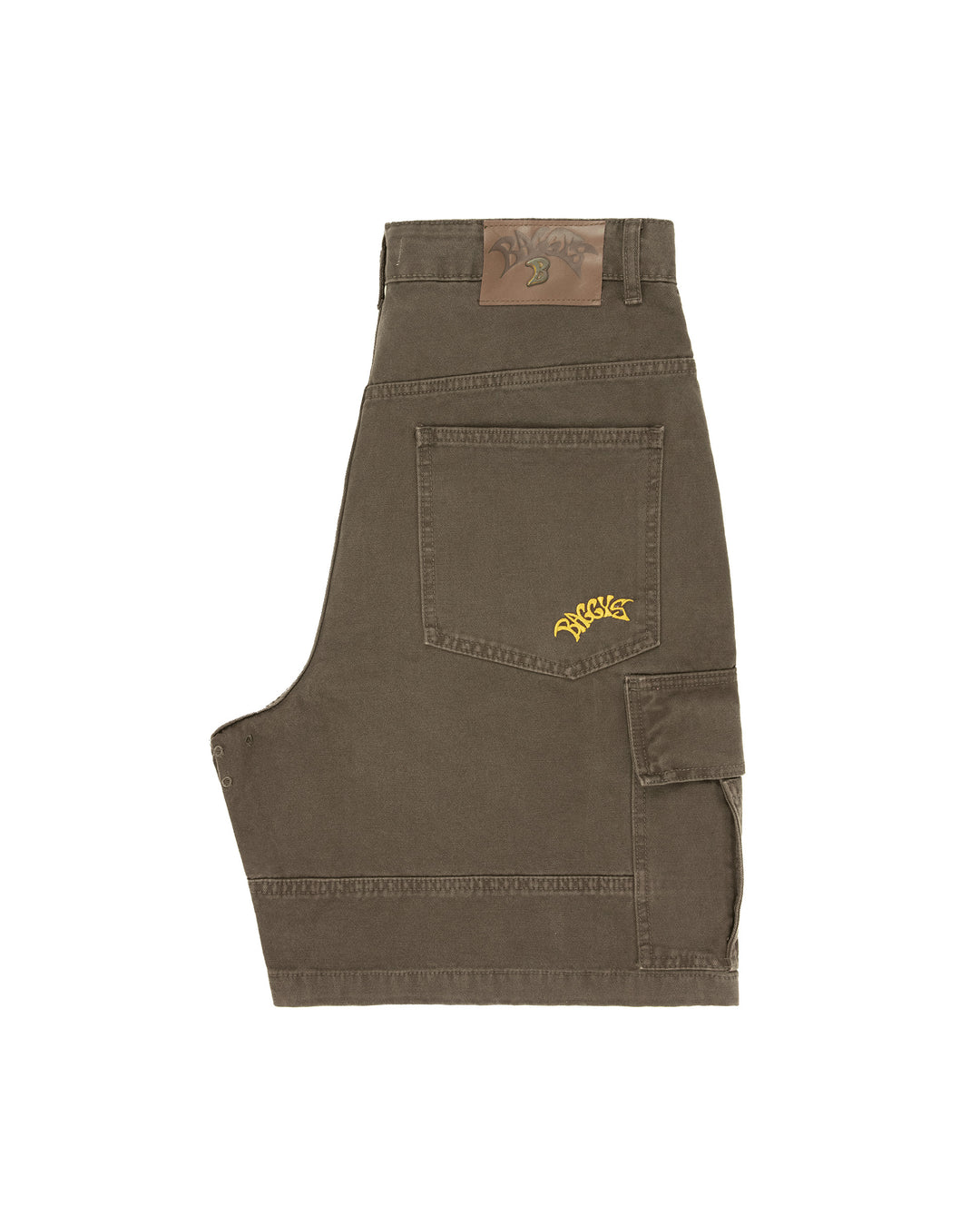 Brown cargo pants with a brand logo on a white background