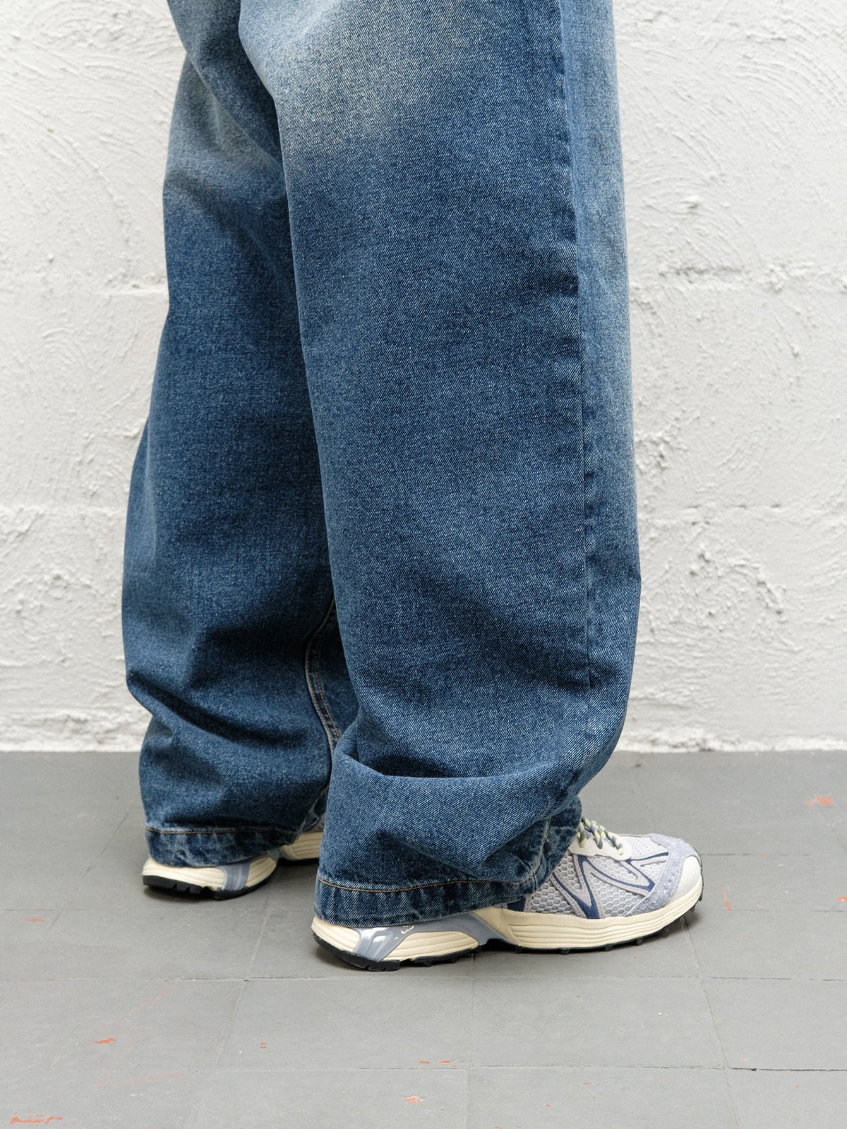 Denim Pant | Frost close up on cuff, showing how they sit on shoes