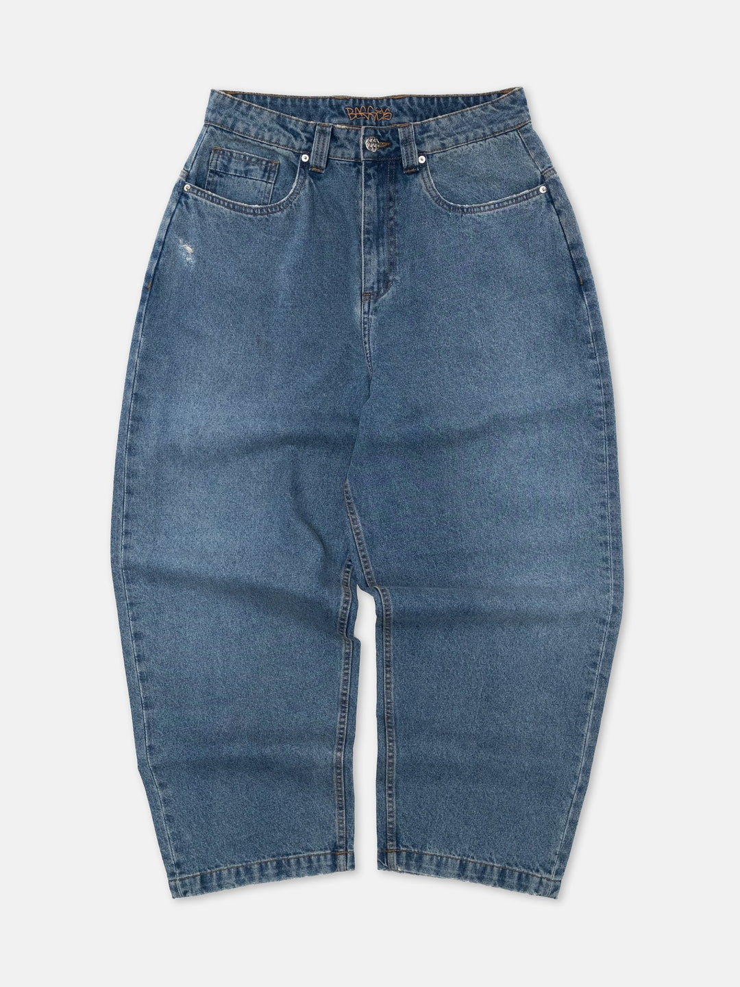 Baggys Denim Pant Fray — front full flatlay, light blue wash