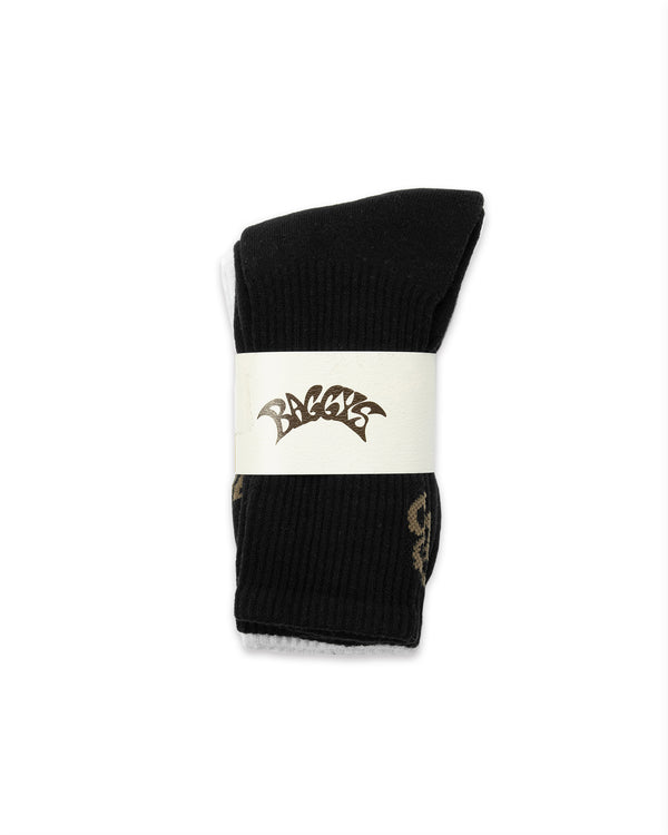 Marl & Black socks with a cream band featuring a logo on a white background